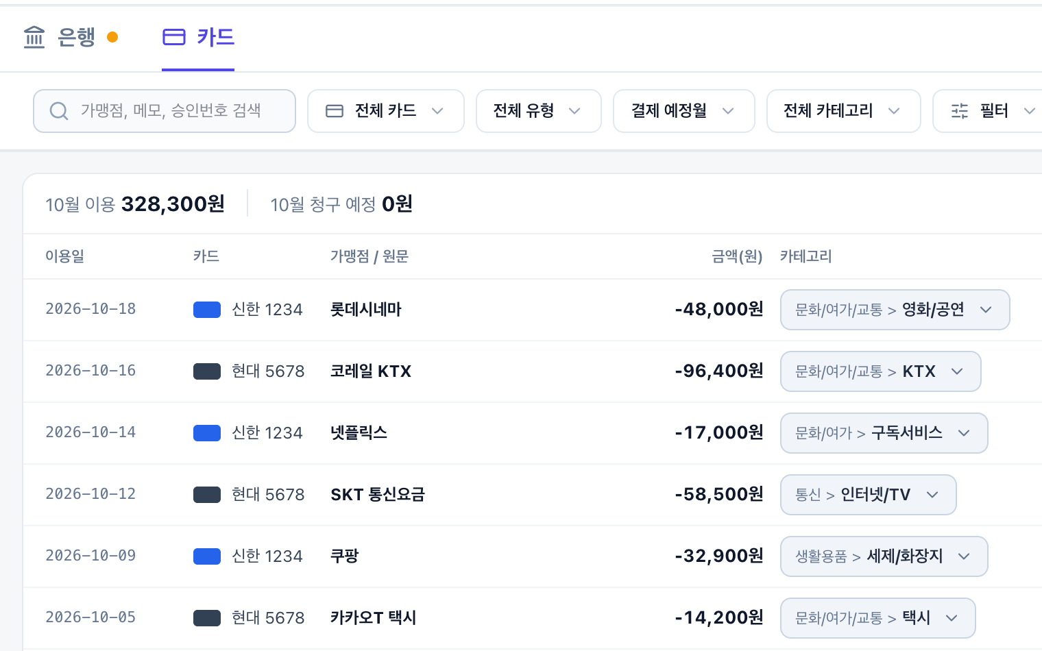 카드 보기 3가지 · 이용일순 전체 · 모든 카드를 쓴 순서대로