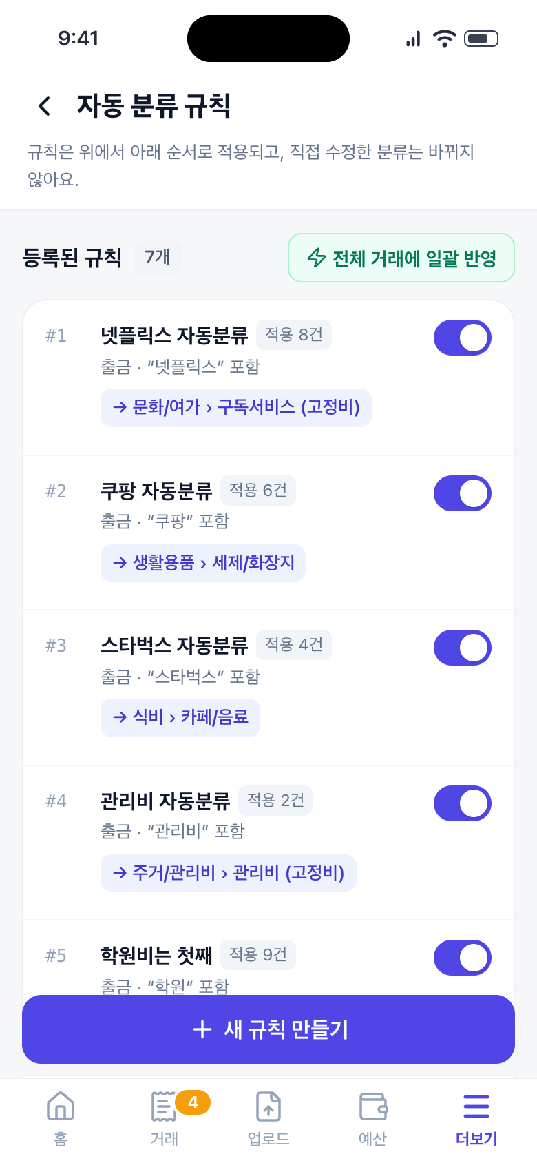 자동 분류 규칙 화면